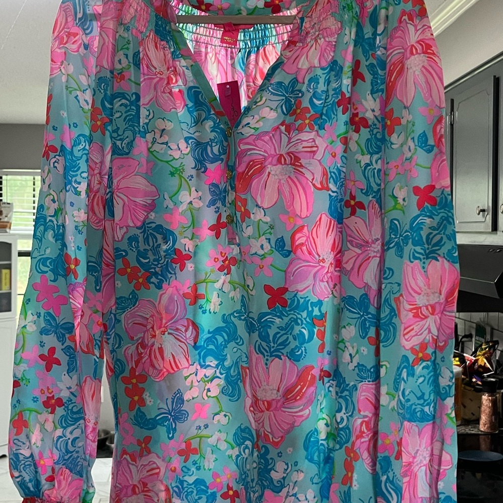 Lilly Pulitzer Pink and Blue Floral Blouse